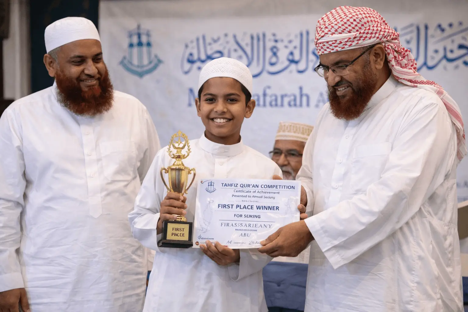 First-place student receiving award